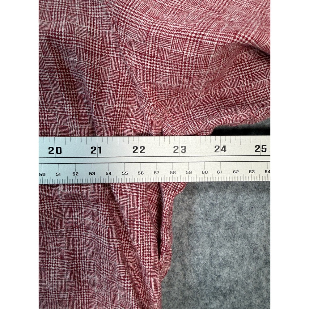 Carbon2Cobalt Mens Large Red Linen Cotton Short Sleeve Button Up Shirt Grid L - Picture 5 of 6